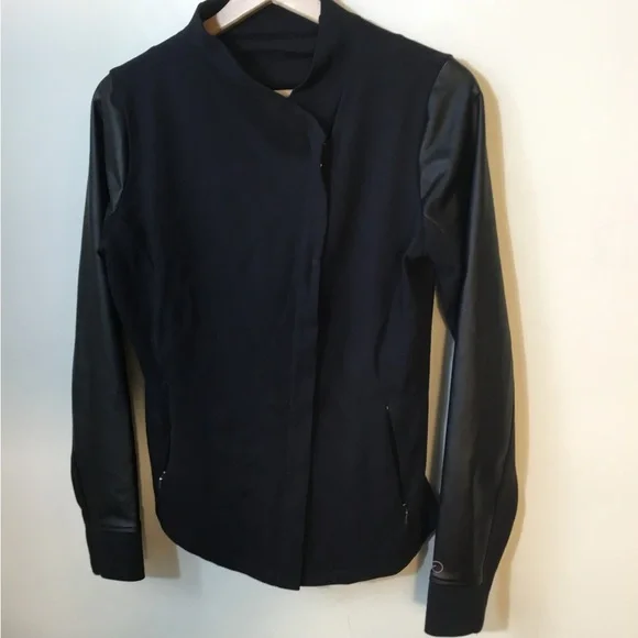 Calia Faux Leather Sleeve Panel Moto Full Zip Jacket - Picture 4 of 6